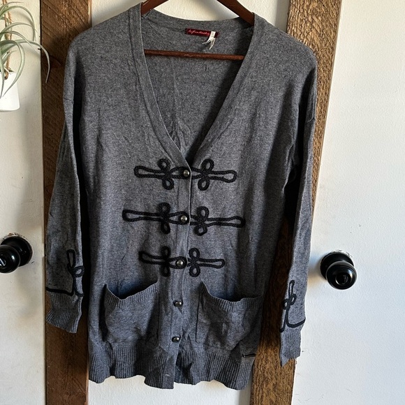 Left On Houston Vintage Style Cardigan Sweater Gray Black Women’s XS - Picture 3 of 11